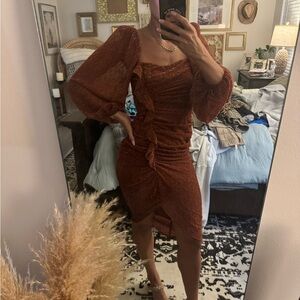 Astr Rust Long Sleeve Dress